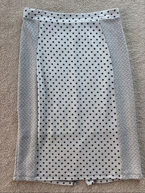 Polka Dot Panel Pencil Skirt in Black and White